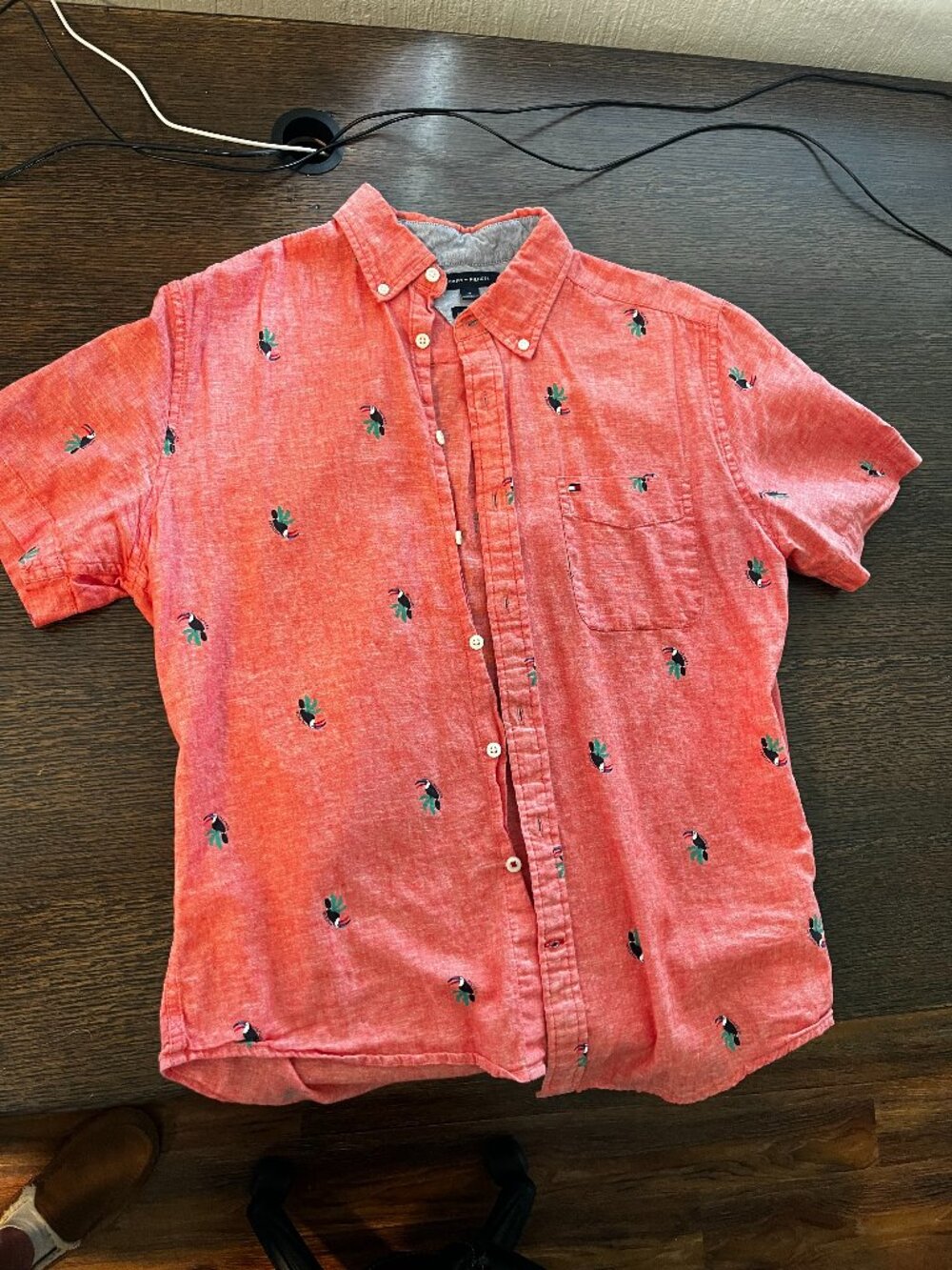 Tommy Hilfiger linen blend casual short-sleeve shirt M